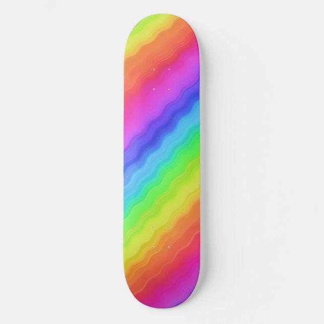 Vågig diagonal färgrik regnbågsdesign mini skateboard bräda 18,5 cm (Framsida)