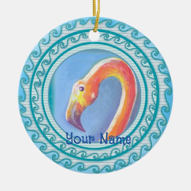 Vågig Flamingo  Julgransprydnad Keramik (Framsidan)