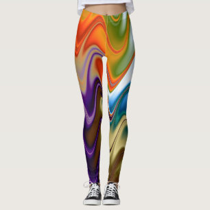 Vågig Flerfärgad Abstrakt Leggings