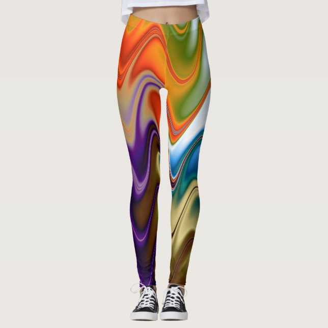 Vågig Flerfärgad Abstrakt Leggings (Framsida)