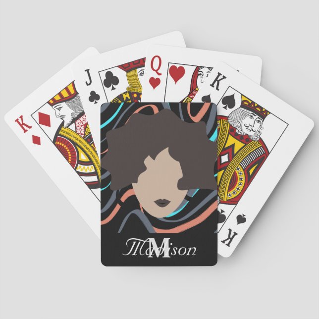 Vågig flickillustration Abstrakt monogram Casinokort (Baksidan)