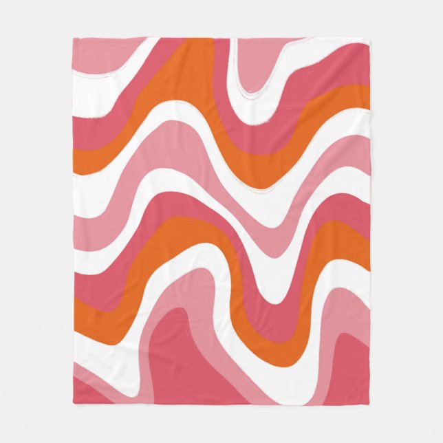 Vågig Groovy Randig Färgrik Orange och Rosa Fleecefilt (Framsidan)