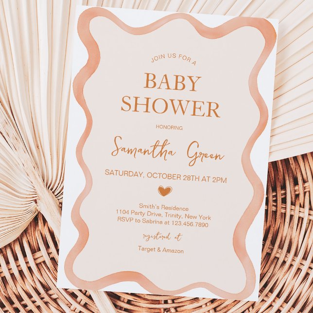 Vågig Kant Rustik Orange Bebis Shower Inbjudningar (Skapare uppladdad)