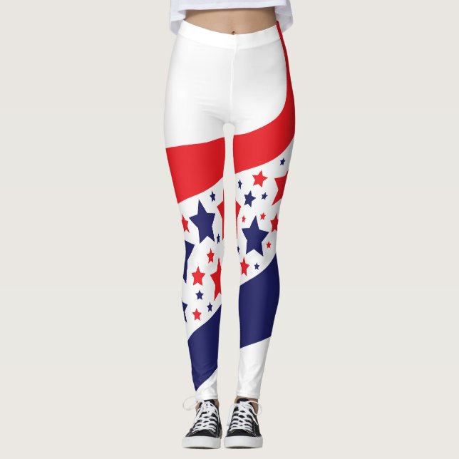Vågig Patriotisk Abstrakt Leggings (Framsida)