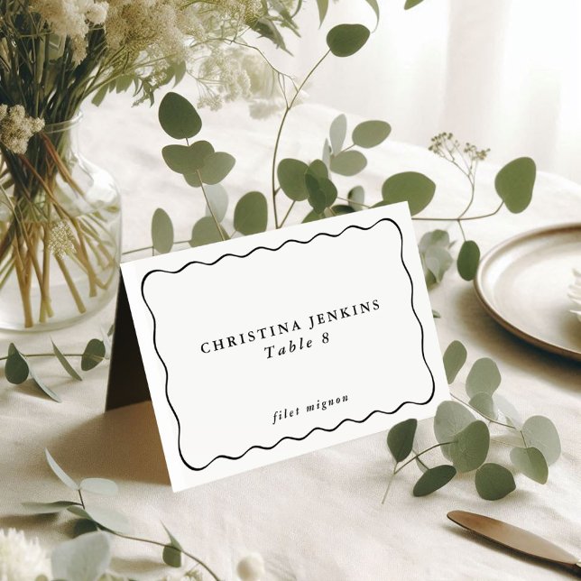 Vågig ram bröllop anpassat gästnamn bordsnummer (Skapare uppladdad)