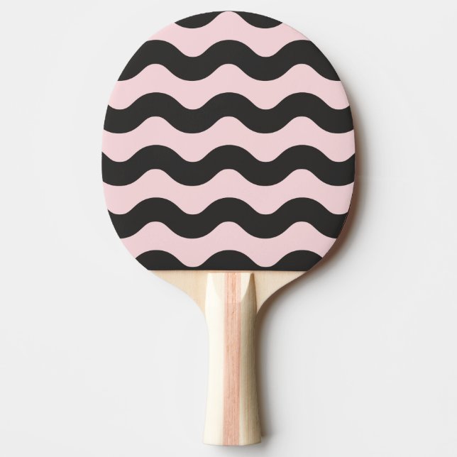 Vågig rand i rosa viskning och svart färg pingisracket (Framsidan)