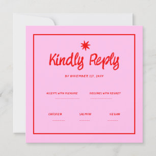 Vågig Rosa Röd Handstil Retro Bröllop Rsvp Inbjudningar