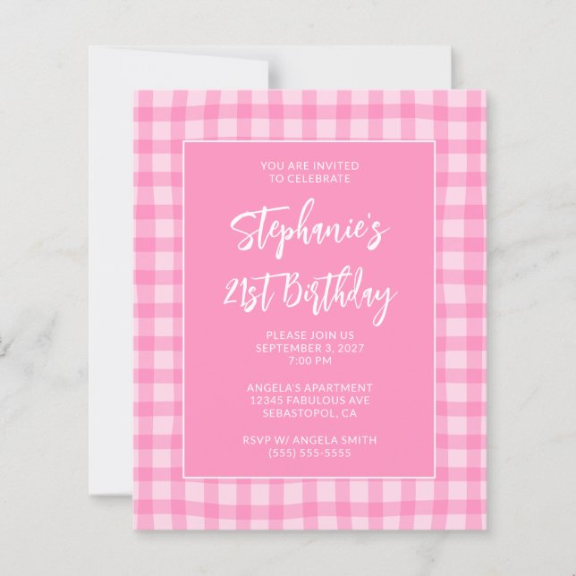 Vågig Rosa Sommar Gingham Djärv 21-årsdag (Framsida)