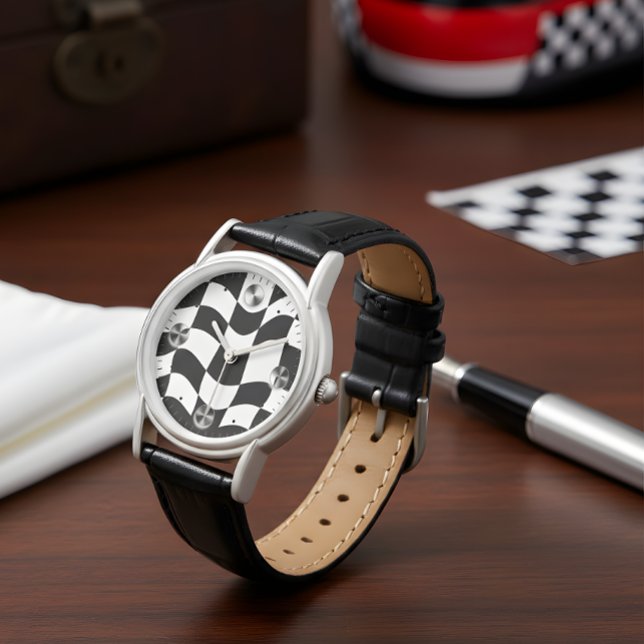 Vågig Schackbrädeillusion Urklocka Armbandsur (Skapare uppladdad)