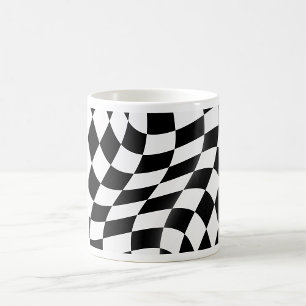 Vågig svart-vit rutflagga för racing kaffemugg