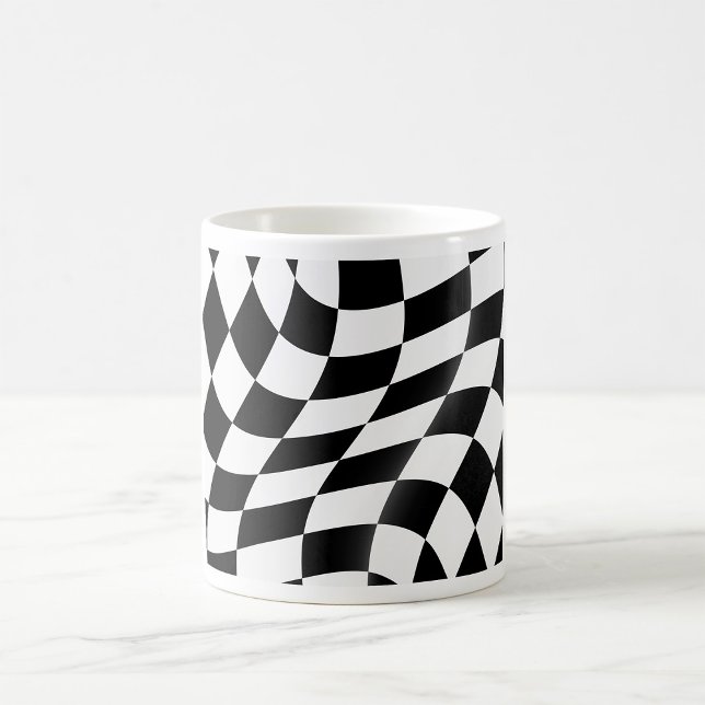 Vågig svart-vit rutflagga för racing kaffemugg (Skapare uppladdad)