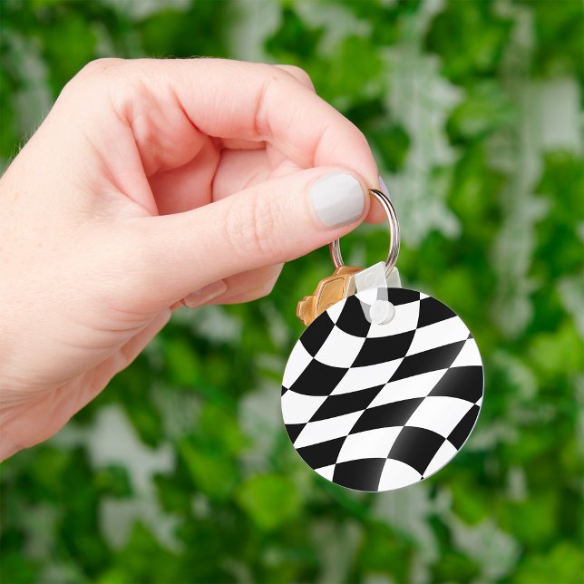 Vågig svart-vit rutflagga för racing nyckelring (Skapare uppladdad)
