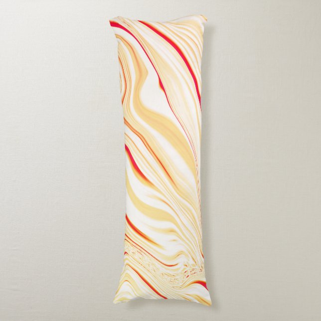 Vågig tyg med ljusbeiga nyanser, röd rosa kurva kroppskudde (Framsidan Vertikal)