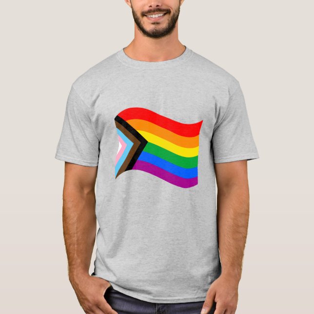 Vågiga Progress Pride Flagga T Shirt (Framsida)