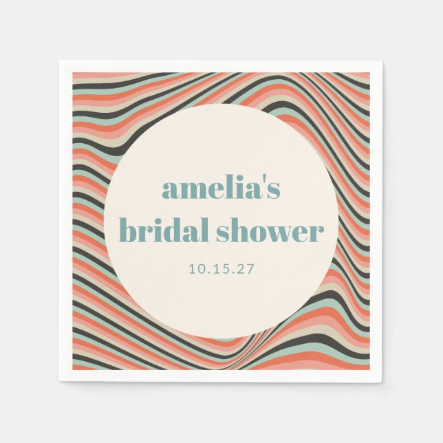Vågiga ränder Aqua Persika Anpassad Bröllosdusch Pappersservett (Framsidan)