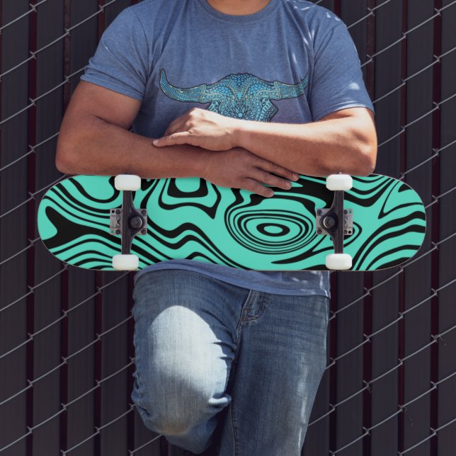 Vågiga randiga teal skateboard (Utomhus 3)