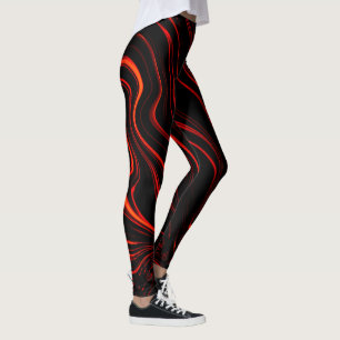 Vågiga röda långa spår över svart bakgrund leggings