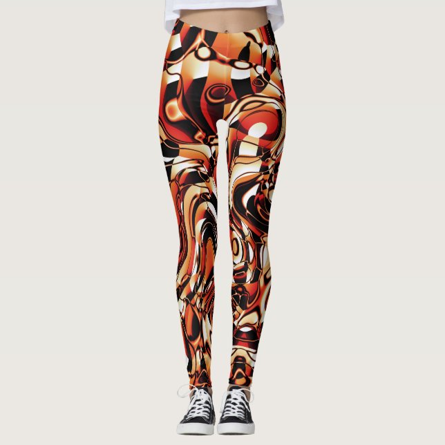 Vågigt Abstrakt 270321 - 02 Orange Leggings (Framsida)