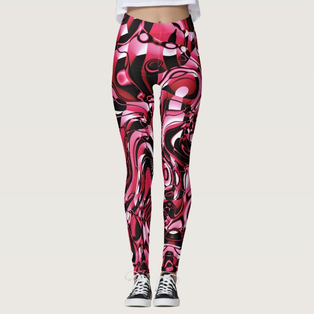 Vågigt Abstrakt 270321 - 02 Röda skinn Leggings (Framsida)