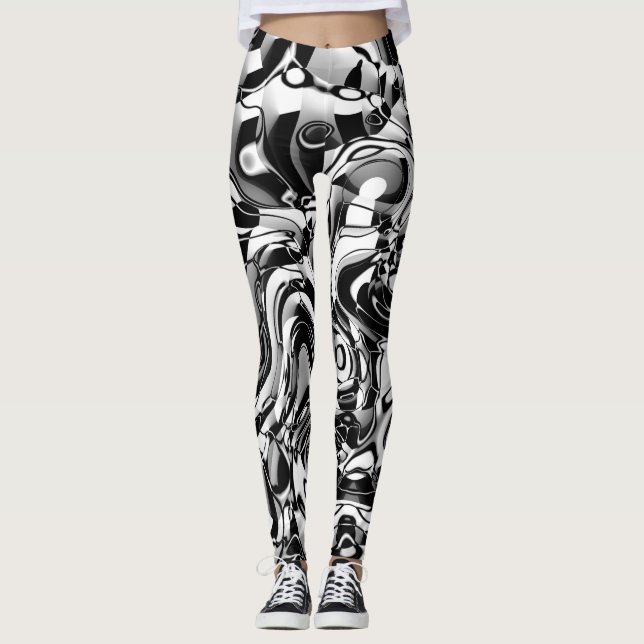 Vågigt Abstrakt 270321 - 02 svartvitt Leggings (Framsida)