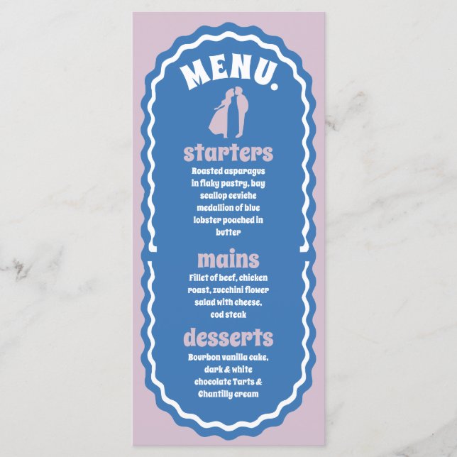 Vågigt Arch-meny för Modern Minimal Blue & Lila Re Meny (Framsida)