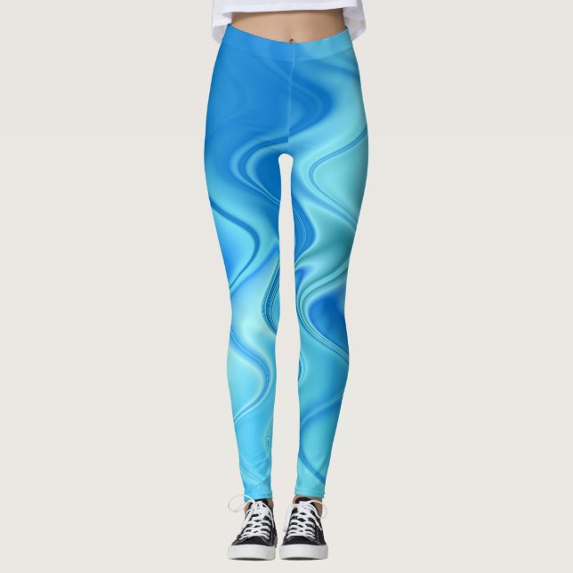 Vågigt blå Abstrakt Leggings (Framsida)