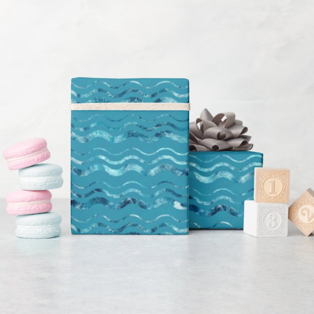 Vågigt Blåsjön Mönster Presentpapper (Baby Shower)
