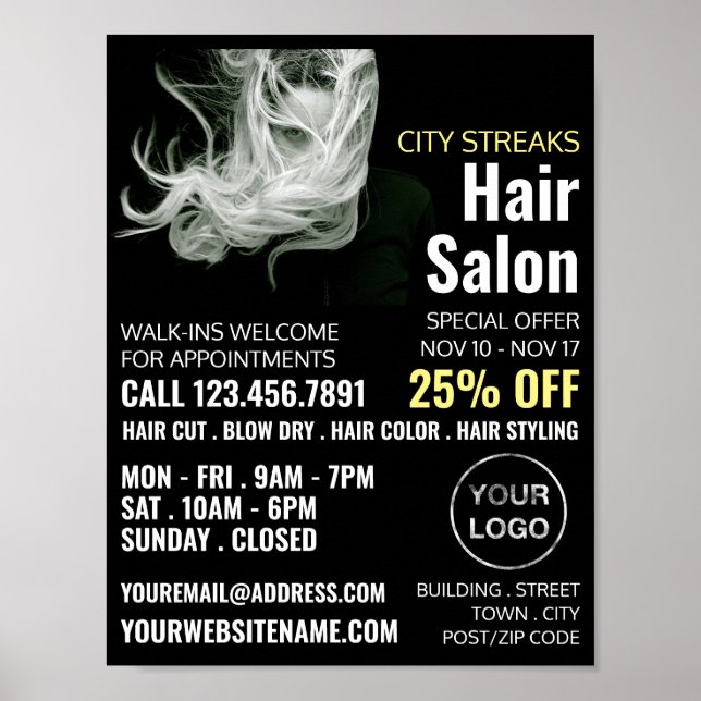 Vågigt Blond Hair, Hair Stylist, Hair Salon Advert Poster (Framsidan)