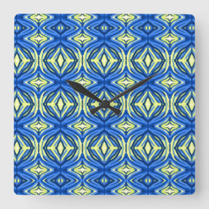 Vågigt Blue och Gult Kaleidoscope Fyrkantig Klocka