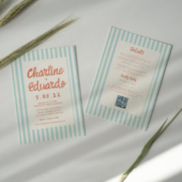 Vågigt Bröllop QR-kod för blå och röd handskrift Inbjudningar