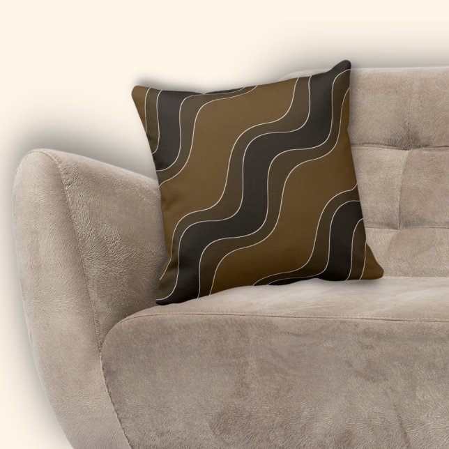 Vågigt Brown Ripple Line Mönster Kudde (Wavy Brown Ripple Line Pattern Throw Pillow)