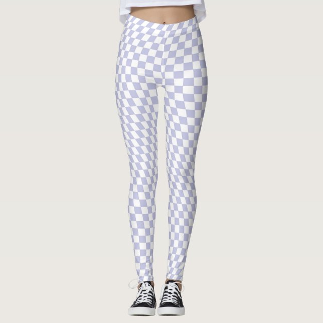 Vågigt Checkered Pastel Lila Checkerboard Mönster Leggings (Framsida)