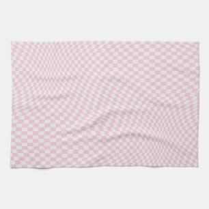 Vågigt Checkered Pastel Rosa Checkerboard Mönster Kökshandduk