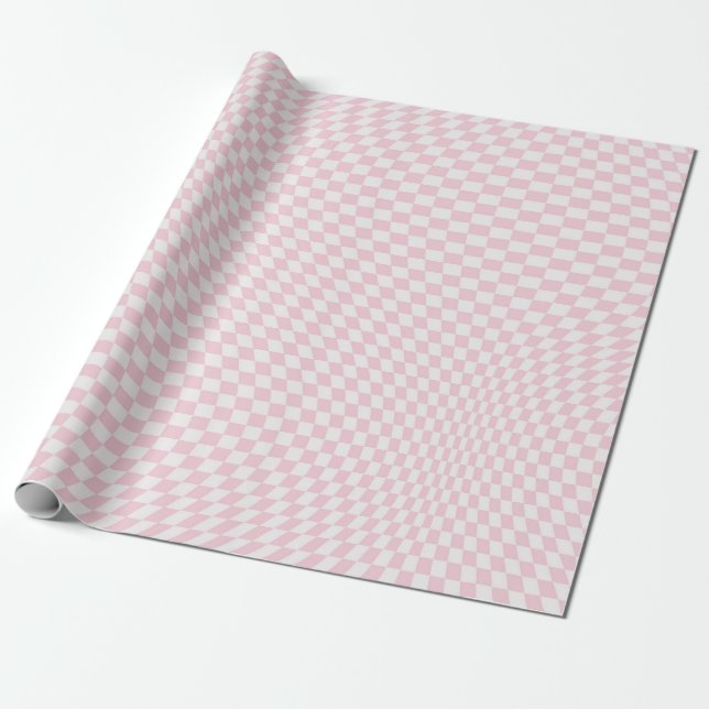 Vågigt Checkered Pastel Rosa Checkerboard Mönster Presentpapper (Utrullad)