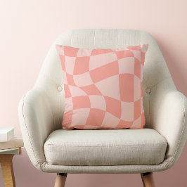 Vågigt Coral Rosa Checkered Bedroom Dekorativ kudd Kudde