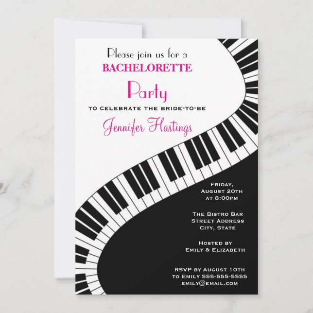 Vågigt Curved Piano Nycklar Bachelorette Party Inbjudningar (Framsida)