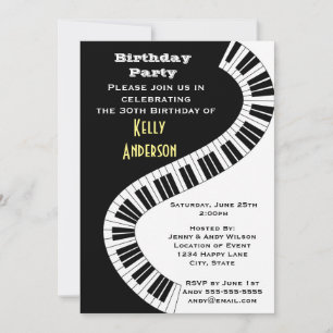 Vågigt Curved Piano Nycklar Birthday Inbjudningar