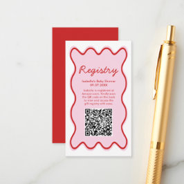 Vågigt Curvy Rosa Red Baby Shower Registry QR-kod Tilläggskort