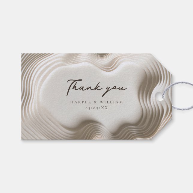 vågigt elfenben bröllop tack presentetikett (Framsidan (Horisontell))