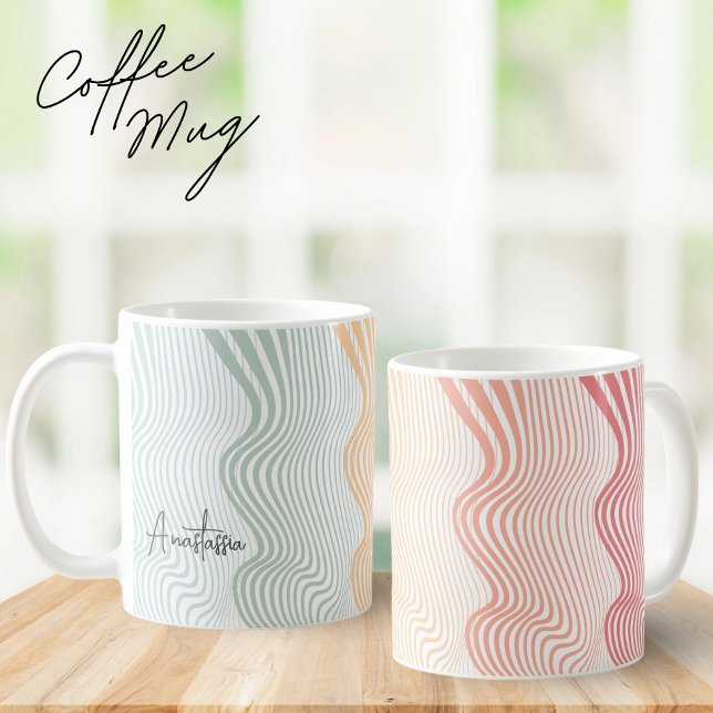 Vågigt färgad rand med ditt NAMN | ELEGANT Kaffemugg (Skapare uppladdad)