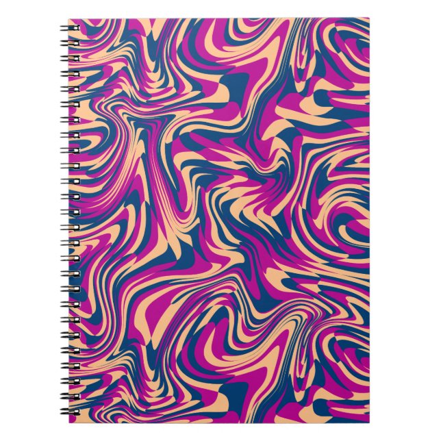 Vågigt Fluid Swirl Magenta Blue Beige Anteckningsbok (Framsidan)