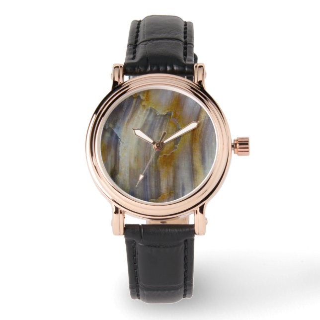 Vågigt fossiliserat trä armbandsur (Framsida)