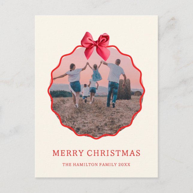 Vågigt fotot av Coquette Jul Red Bow Helg Vykort (Framsida)