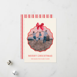 Vågigt fotot av Coquette Jul Red Bow Julkort