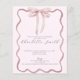 Vågigt Gräns Rosa Bow Girl Baby Shower-inbjudan