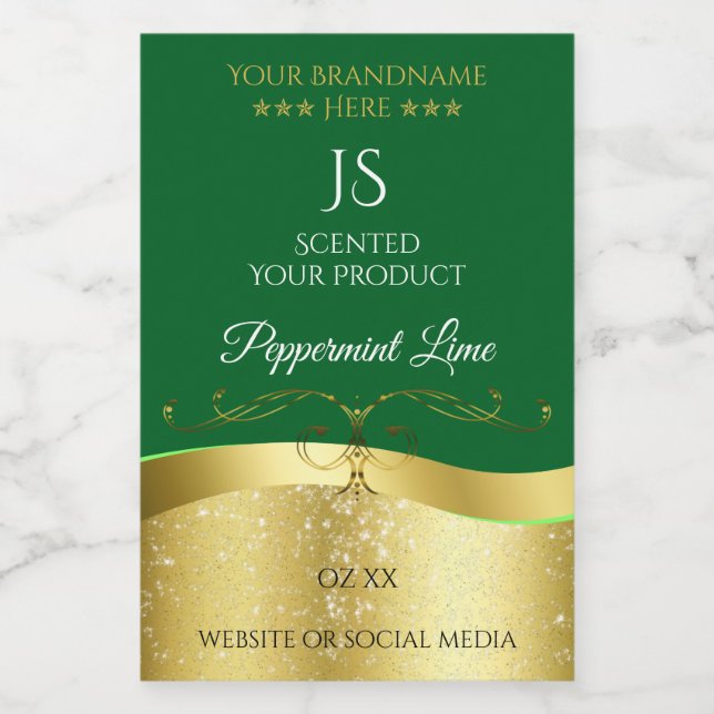 Vågigt Guld Decor Mörk grönt monogram-etikett Mat Etikett (Singel etikett)