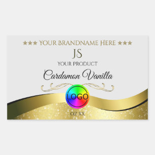 Vågigt Guld Decor on Light Grått Logotyp Monogram Rektangulärt Klistermärke