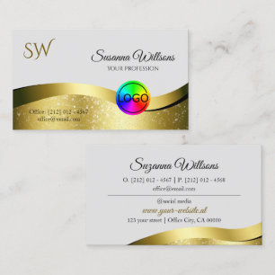 Vågigt Guld Decor on Light Grått med Logotyp Monog Visitkort