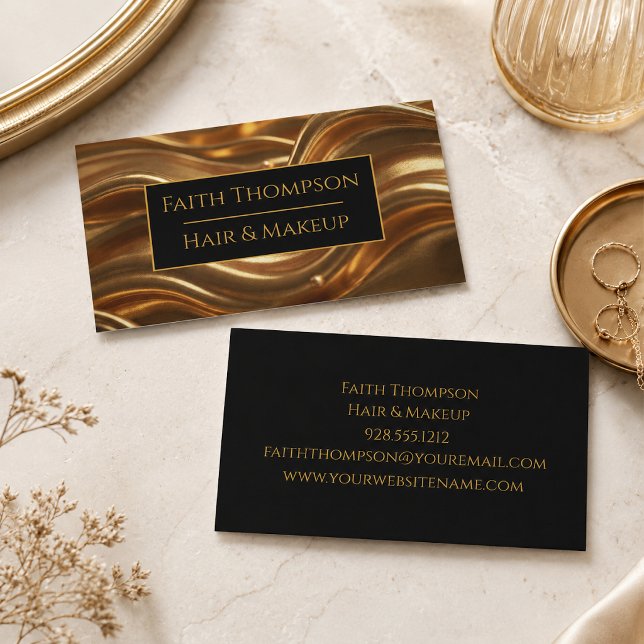 Vågigt Guld Element Frisör Stylist Visitkort (The gold element effect is simulated in the artwork. No metal is used in this product.)