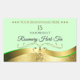 Vågigt Guld Glamor Decor Ljust grönt monogram-etik Rektangulärt Klistermärke